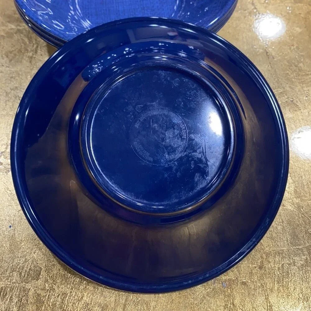 Set of 4 Dark Blue Textile-Look High Gloss Heavy‎ Melamine Cereal Bowls
